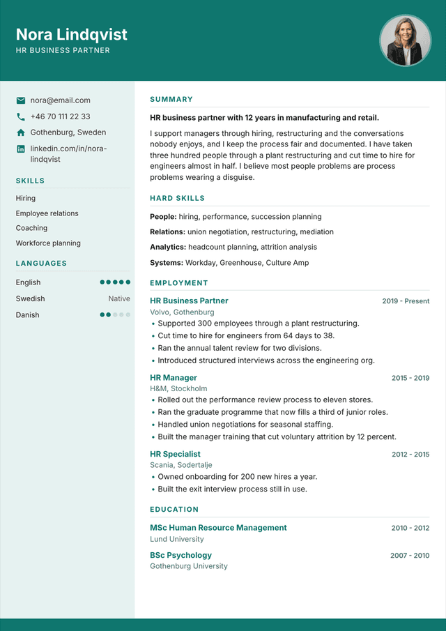 Horizontal resume template